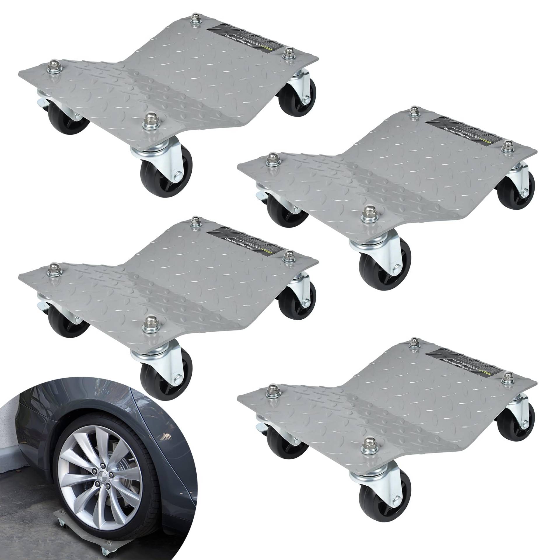 YRHome 4 Stück Rangierhilfe 500 kg pro Plattform Reifenwechsel Rangierheber Wagenheber Rad Rangierroller 40,5x30x7cm für Auto PKW LKWs Mobile Reifenplattform Traktoren Silber YRHome 4 Stück Rangierhilfe 500 kg pro Plattform Reifenwechsel Rangierheber Wagenheber Rad Rangierroller 40,5x30x7cm für Auto PKW LKWs Mobile Reifenplattform Traktoren Silber von YRHome