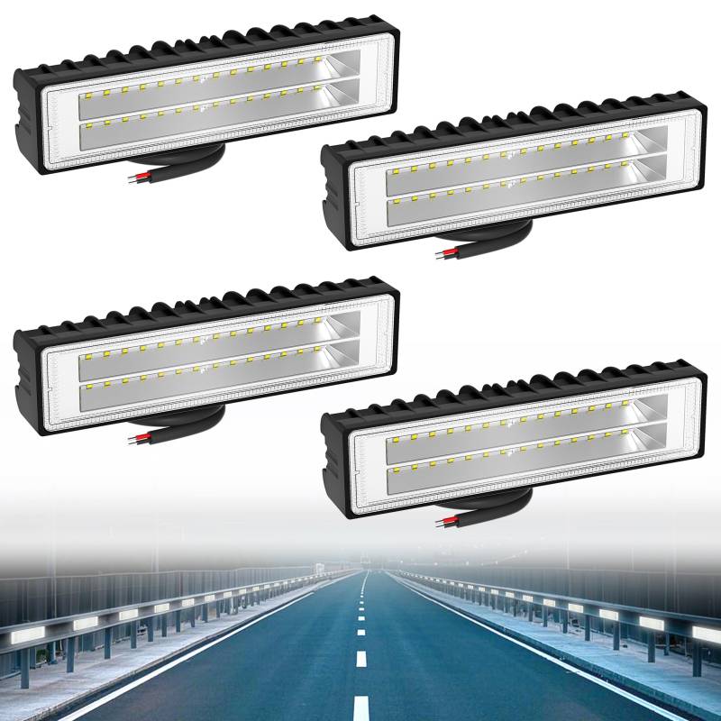 YRHome 54W Auto Bagger LED Arbeitsscheinwerfer Bar LED Scheinwerfer 12V 24V Led Balken Mit Kabelbaum Offroad Anhänger Traktoren LED Lichtbalken LED Lightbar Wasserdicht IP67 Schwarz - 4PCS von YRHome