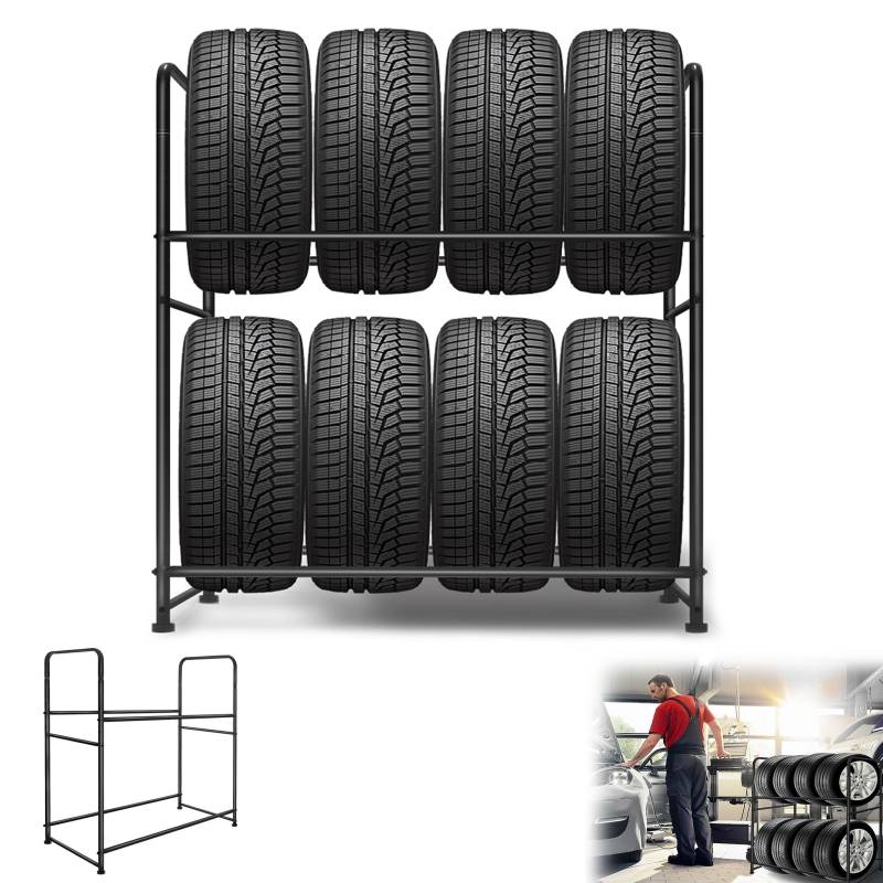 YRHome 8 Reifen Reifenregal Reifenständer Werkstattregal Werkstatt Regal Lagerregal 107×46×117 cm Zwei Schichten Lagerregale Garagenregal Felgenbaum Schwerlastregal Belastbar 180KG von YRHome