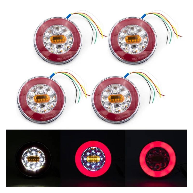 YSASFZX Auto Rücklichter 1/2/4x Round 12V 24V Trailer Truck Dynamic Rear Tail Running Trun Signal Reverse Brake Stop Lamp For Caravan Lorry Tractor Rücklicht(Three) von YSASFZX