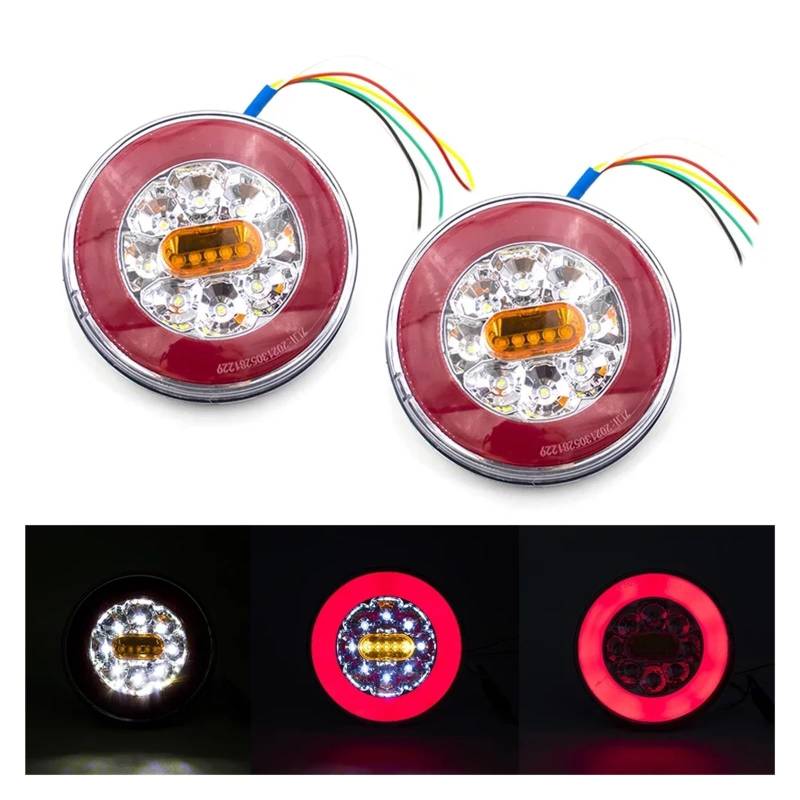 YSASFZX Auto Rücklichter 1/2/4x Round 12V 24V Trailer Truck Dynamic Rear Tail Running Trun Signal Reverse Brake Stop Lamp For Caravan Lorry Tractor Rücklicht(Two) von YSASFZX