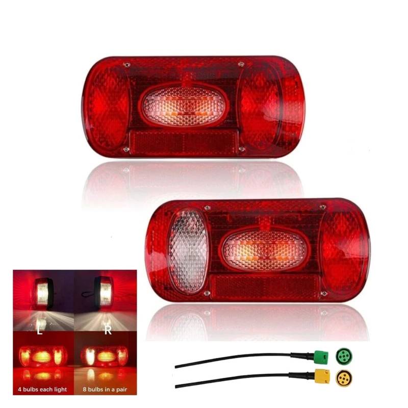 YSASFZX Auto Rücklichter 1 Set 2PCS 12V Trailer Rear Tail Light Stop Brake Light Turn Signal Lamp 5 Functions 5 Core Cable Truck Caravan Lorry Rücklicht von YSASFZX