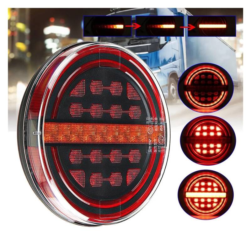 YSASFZX Auto Rücklichter 1PC 5.3" Round Trailer Rear Tail Brake Light DRL Flow Turn Signal Lamp Car Truck Bus Boat Lorry Tractor Rücklicht von YSASFZX