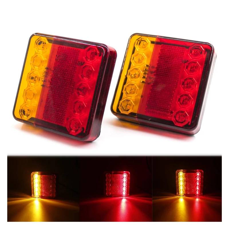 YSASFZX Auto Rücklichter 2Pcs 12V 24V Rear Side Tail Light Warning Turn Signal Revese Brake Indicator Lamp Truck Trailer Boat Van Waterproof Rücklicht von YSASFZX