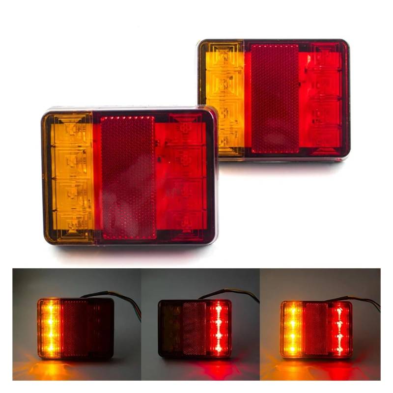 YSASFZX Auto Rücklichter 2Pcs Set Waterproof 8 12V Rear Taillight Brake Stop Turn Signal Indicator Lamp Car Truck Trailer Van Boat RV Rücklicht von YSASFZX