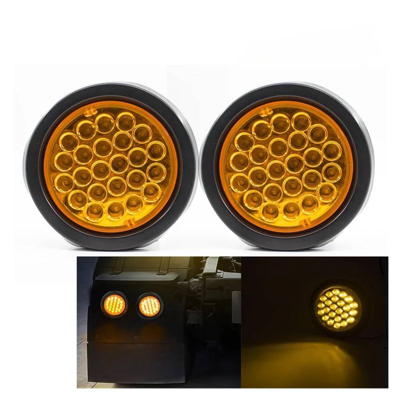 YSASFZX Auto Rücklichter 2pcs 12V 24V 24 Round Rear Taillights Tail Light Turn Signal Brake Stop Warning Reverse Reflector Truck Trailer Lorry Rücklicht(Gelb) von YSASFZX