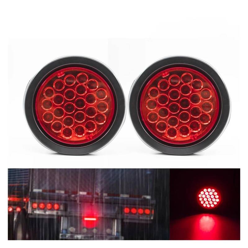 YSASFZX Auto Rücklichter 2pcs 12V 24V 24 Round Rear Taillights Tail Light Turn Signal Brake Stop Warning Reverse Reflector Truck Trailer Lorry Rücklicht(Rot) von YSASFZX