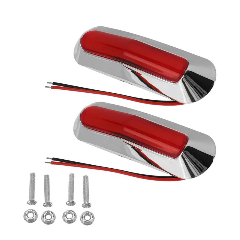 YSASFZX Auto Rücklichter 2pcs 12V 24V 6 Side Marker Lights Car Clearance Lamp Indicator Warning Tail Light Chrome Bezel Trailer Truck Lorry Bus Rücklicht(Rot) von YSASFZX