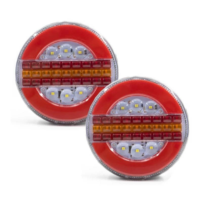 YSASFZX Auto Rücklichter 2pcs 12V 24V Truck Trailer 49 Round Rear Tail Light Dynamic Flashing Amber Running Trun Signal Lamp Reverse Brake Stop Light Rücklicht von YSASFZX