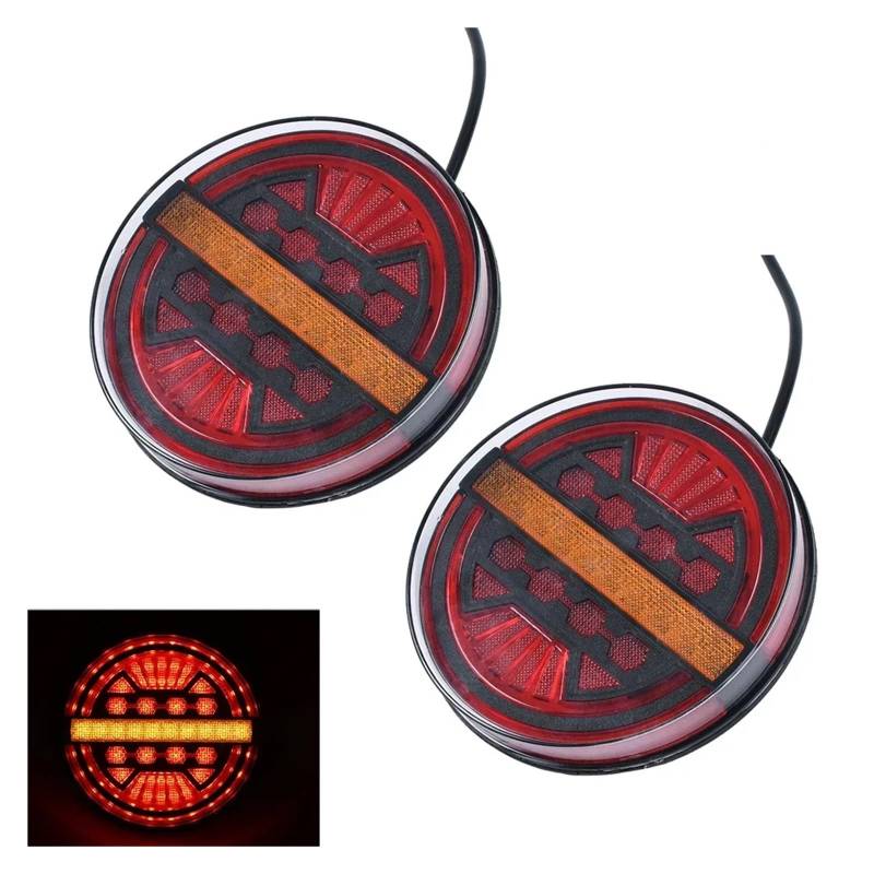 YSASFZX Auto Rücklichter 2pcs 5.3 Inch 12V 24V Round Truck Trailer Tail Rear Brake Reverse Light DRL Flow Turn Signal Lamp Car Bus Van Rücklicht von YSASFZX