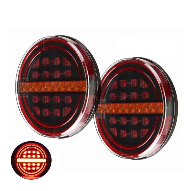 YSASFZX Auto Rücklichter 2pcs 5.3" Round Trailer Tail Brake Light DRL Flow Turn Signal Lamp Car Truck Ships Bus Boat For Caravan Lorry Tractor Rücklicht von YSASFZX