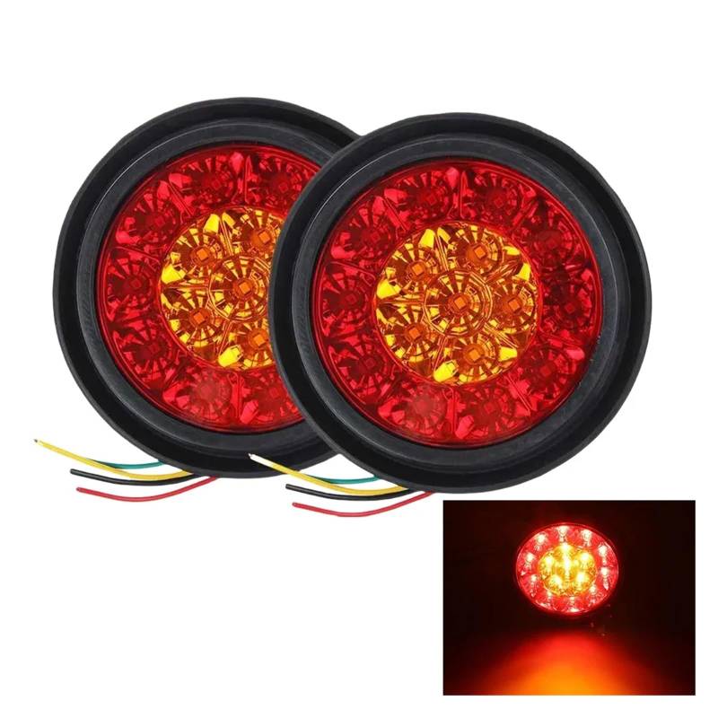 YSASFZX Auto Rücklichter 2pcs Waterproof Red/Amber 4" Inch Round 16 Rear Brake Indicator Stop Reverse Tail Light Lamp Truck Trailer Van 12V 24V Rücklicht von YSASFZX