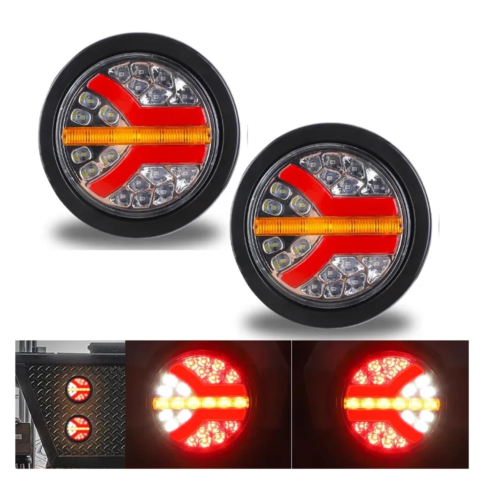 YSASFZX Auto Rücklichter 2x 12V 24V 5.5" 36 Round Dynamic Tail Turn Signal Light DRL Reverse Brake Stop Lamp Truck Trailer RV Van Boat Rücklicht YSASFZX Auto Rücklichter 2x 12V 24V 5.5" 36 Round Dynamic Tail Turn Signal Light DRL Reverse Brake Stop Lamp Truck Trailer RV Van Boat Rücklicht von YSASFZX