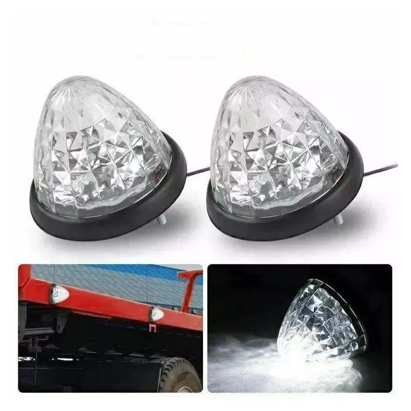 YSASFZX Auto Rücklichter 2x 12V 24V External Beehive Dome Clearance Roof Marker Turn Signal Light Warning Tail Parking Indicator Truck Trailer Rücklicht(WEISS) von YSASFZX