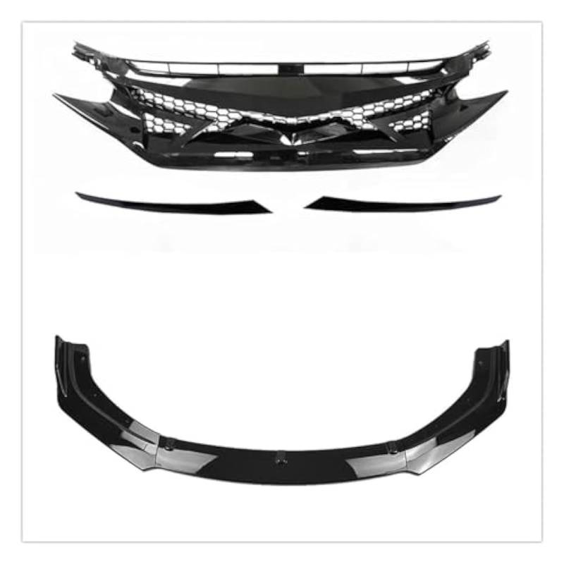 Front Grill Grills Für Civic 10. Generation 2016–2018 Vorderer Oberer Kühlergrill Haubennetz + Unterer Spoiler Stoßstangensplitter Lippenbrett Auto-Frontstoßstangenlippe von YSBVBLRMRV