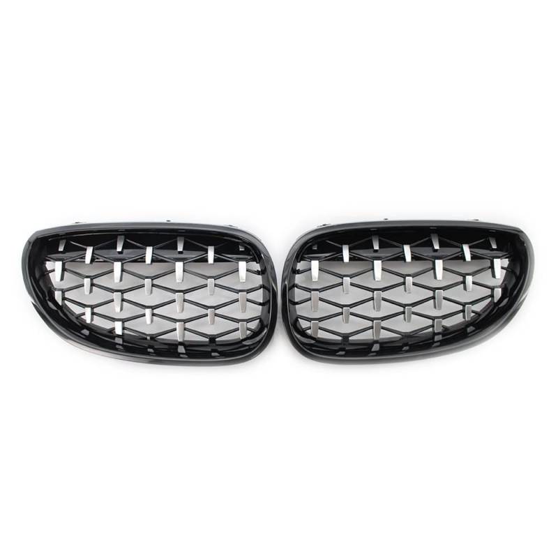 Front Grill Grills Für E60 E61 5er Serie Diamond Front Kidney Grille Meteor Style Grill Chrom Autozubehör EIN Paar Autorennen Grill(Black and Silver) von YSBVBLRMRV