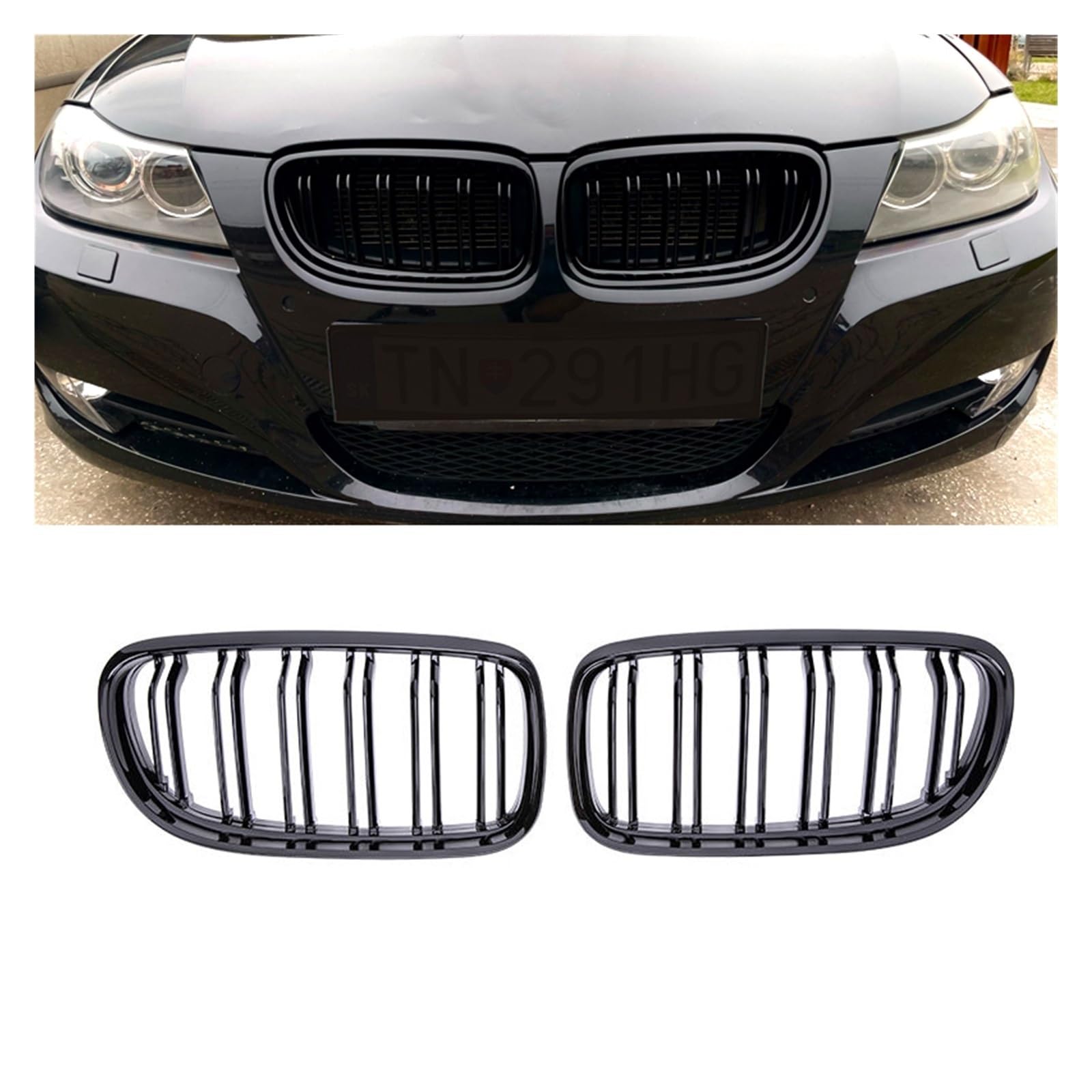 Front Grill Grills Pulleco Auto-Frontnierengrill Glänzend Für E90 Für E91 Für LCI Für 3er-Serie Für Limousine 2009 2010 2011 2012(Gloss Black) von YSBVBLRMRV