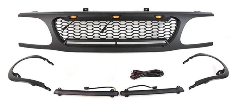 Front Nierengrill Grills Für Explorer 1995–2001 Vorderer Nierengrill Vorderer Grill Mattschwarze Gitter Mit Lichtleiste ABS-Gitter Stoßstangengrill(Light and Light Bar) von YSBVBLRMRV