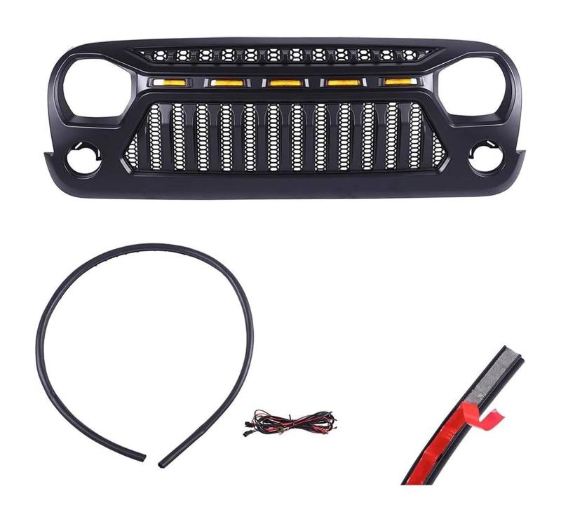 Front Nierengrill Grills Für Wrangler JK 2007-2017 Front Niere Grille Abdeckung Racing Grille ABS Stoßstange Mesh Grills Mit Bernsteinfarbenen LED-Leuchten von YSBVBLRMRV