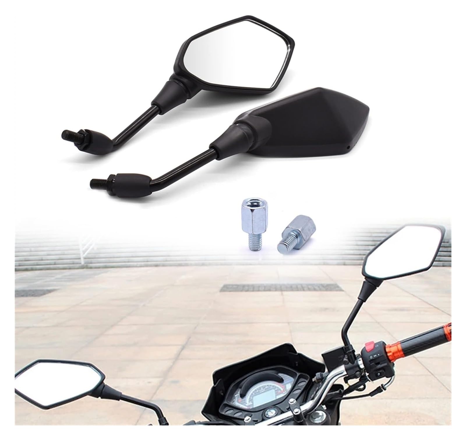 Für BM&W R1200S R1200ST R1150RT F650CS R1100S R1150R S1000RR Dekoration Motorrad Rückspiegel 10mm 8mm Zurück Konvex Motorrad Rückspiegel(Abs Black) von YSDEACE