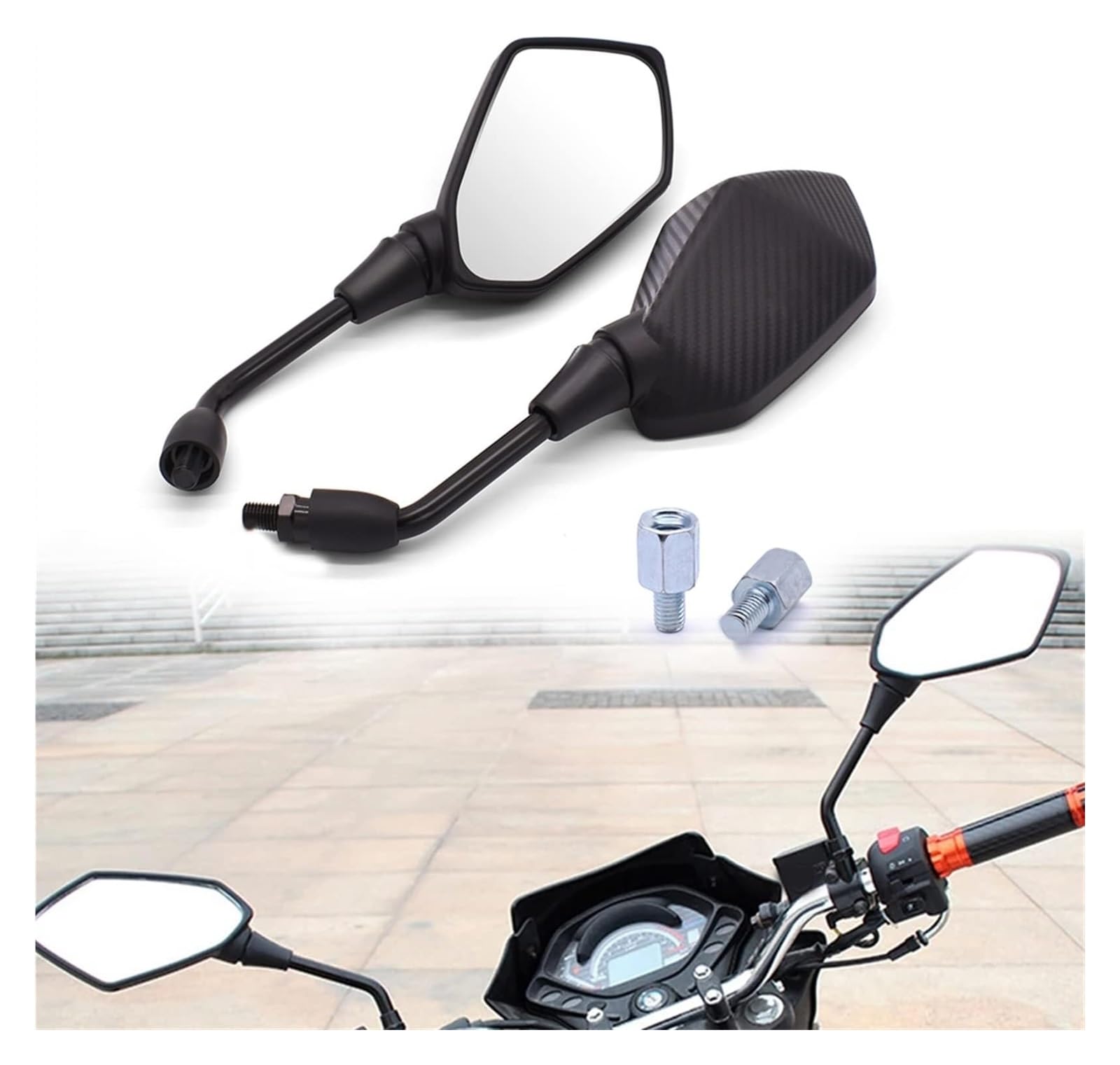 Für BM&W R1200S R1200ST R1150RT F650CS R1100S R1150R S1000RR Dekoration Motorrad Rückspiegel 10mm 8mm Zurück Konvex Motorrad Rückspiegel(Carbon Fiber) von YSDEACE