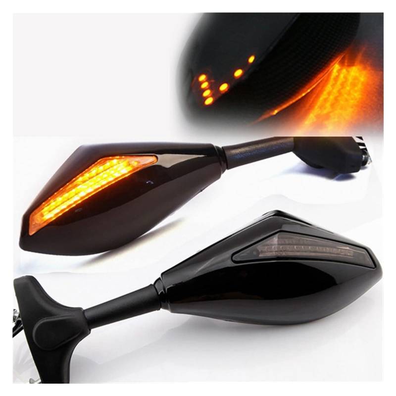 Für K&awasaki Für Ninja 6r 9r 650r 250r 636 Motorrad LED Blinker Spiegel Dekoration Motorrad Rückspiegel(Bright Black 2 Leds) von YSDEACE