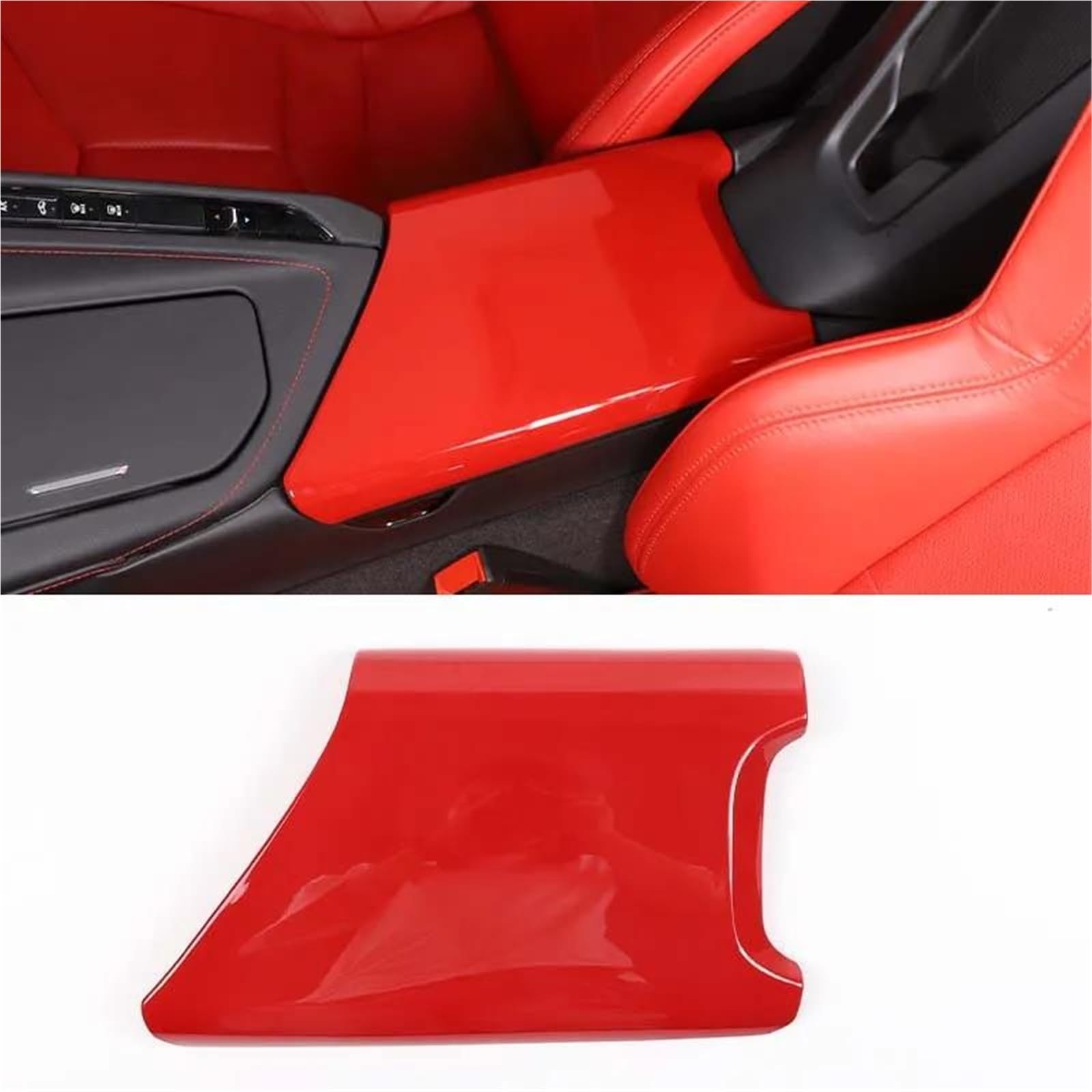 Auto ZubehöR Innenraum ABS-Auto-Mittelkonsole Armlehne Box Panel Schutzabdeckung Für Corvette C8 Für Stingray Z51 Z06 2020-2023 SchutzhüLle(Rot) von YSQIFBABD