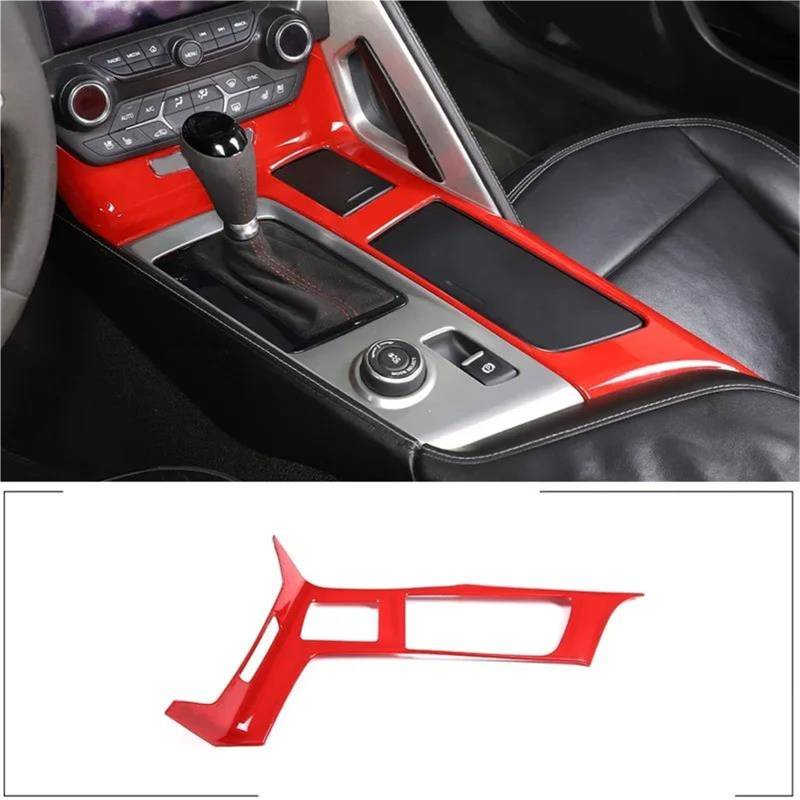 Auto ZubehöR Innenraum Für Chevy Für Corvette C7 Z06 2014-2019 ABS Auto Zentrale Steuerung Getränkehalter Panel Rahmen Aufkleber SchutzhüLle(Rot) von YSQIFBABD