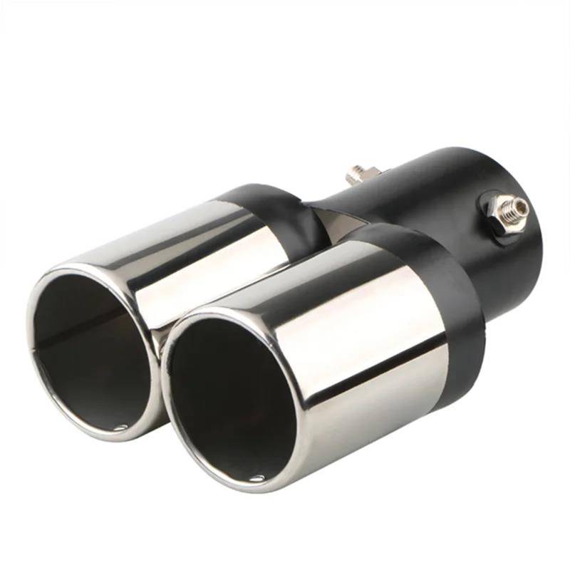 Endrohrblenden 1 STÜCKE 2,5 "Auto Auspuff Trim Schalldämpfer Rohr Schwanz Edelstahl Gebogene Doppel Outlet Einlass Dekoration Chrom Endrohr Auto Styling Auto Auspuffblende(Black straight) von YSQIFBABD