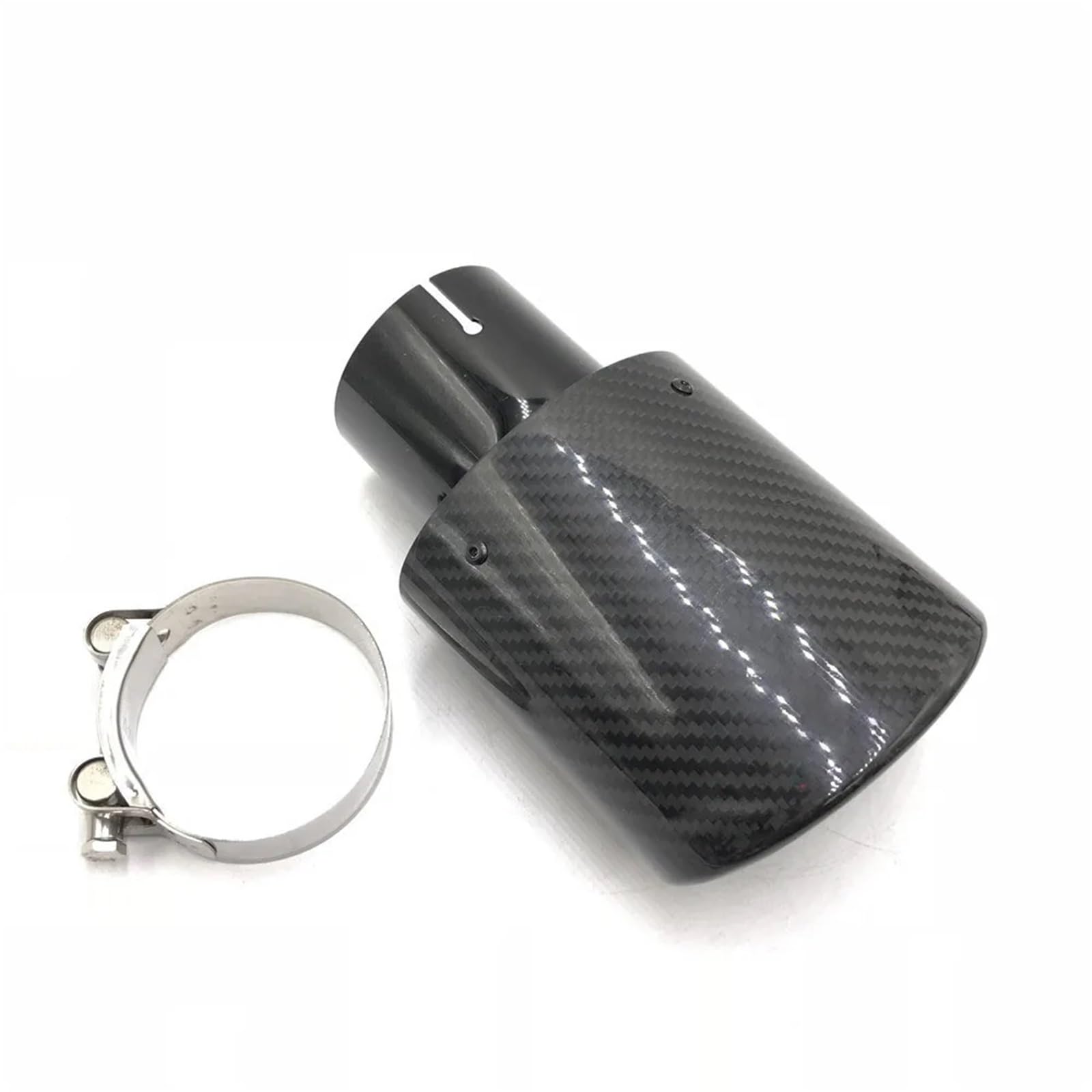 Endrohrblenden 1 STÜCKE 95 * 115mm Oval Slanted Carbon Fiber Auto Auspuff Dual Tipps Glänzend Schwarz Edelstahl Auspuff Schalldämpfer Rohre Auto Auspuffblende(48-105MM Glossy) von YSQIFBABD