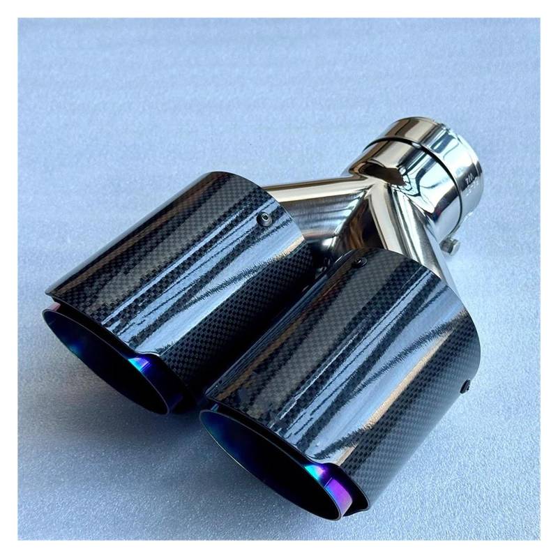 Endrohrblenden 1 Stück Doppel-Auto-Auspuffspitzen Glänzende Kohlefaser Lila/blau Edelstahlrohr Doppelte Auspuffdüsen Schalldämpferspitze Endrohr Auto Auspuffblende(ID 51MM-OD 89MM) von YSQIFBABD