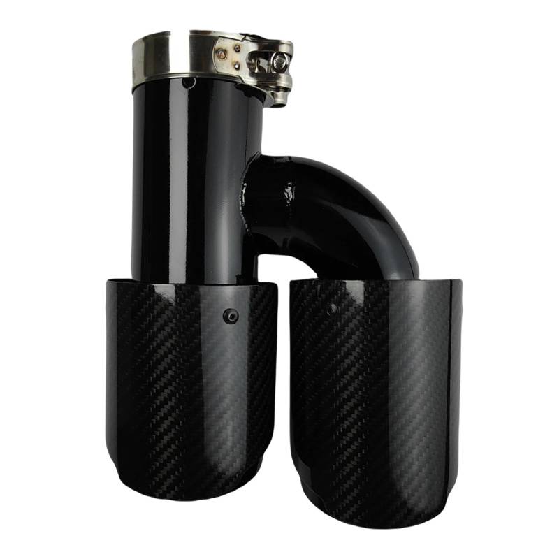 Endrohrblenden 1 Stück Universal-Auto-Schalldämpfer Aus Kohlefaser Länge: Schwarz H-förmig Doppelte Auspuffspitze Aus Twill Glänzend Auto Auspuffblende(60mm-89mm-Left) von YSQIFBABD