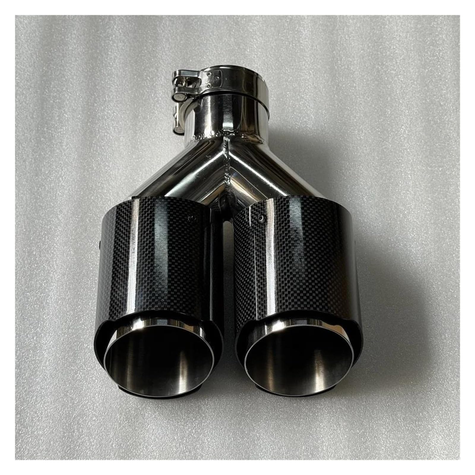 Endrohrblenden 1Pc Dual Auspuff Spitze Glänzend Carbon Faser Doppel Auspuff Düse Endrohr Auspuff System Schalldämpfer Spitze Universal Auto Auspuffblende(ID 76MM-OD 114MM) von YSQIFBABD