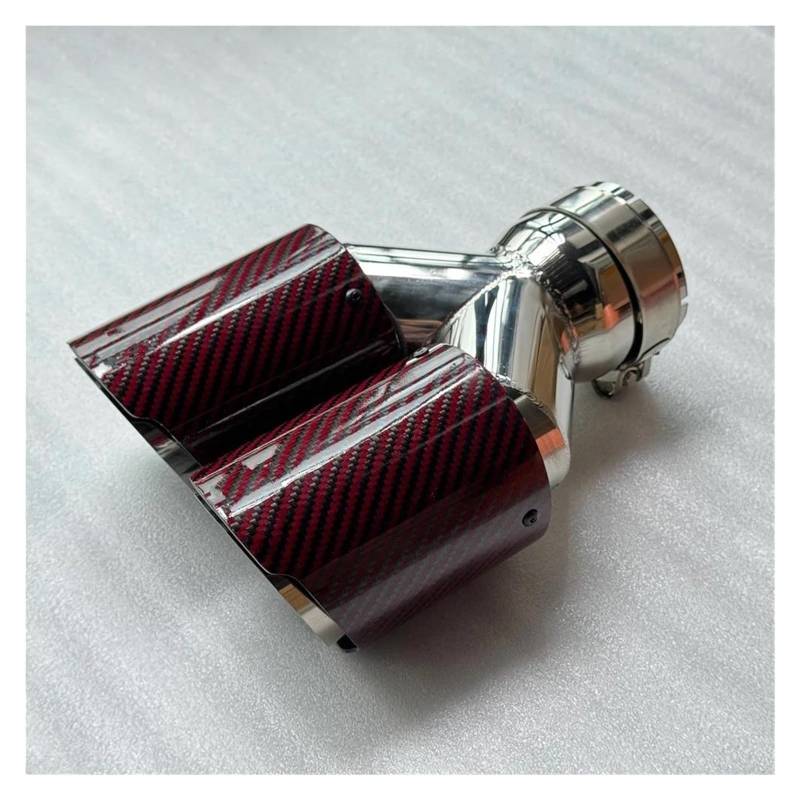 Endrohrblenden 1Pc Dual Auspuff Spitze Glänzend Rot Carbon Faser Doppel Endrohr Auspuffrohr Schwanz Kehle Schalldämpfer Universal Auto Auspuffblende(ID 60MM-OD 89MM) von YSQIFBABD
