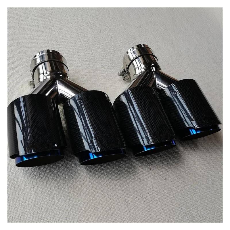 Endrohrblenden 2 STÜCKE Auspuffanlage Schalldämpferrohr Aus Glänzender Kohlefaser Universal Y-Typ Dual Outlet Blau Edelstahl-Endrohre Auto Auspuffblende(ID 73MM-OD 101MM) von YSQIFBABD