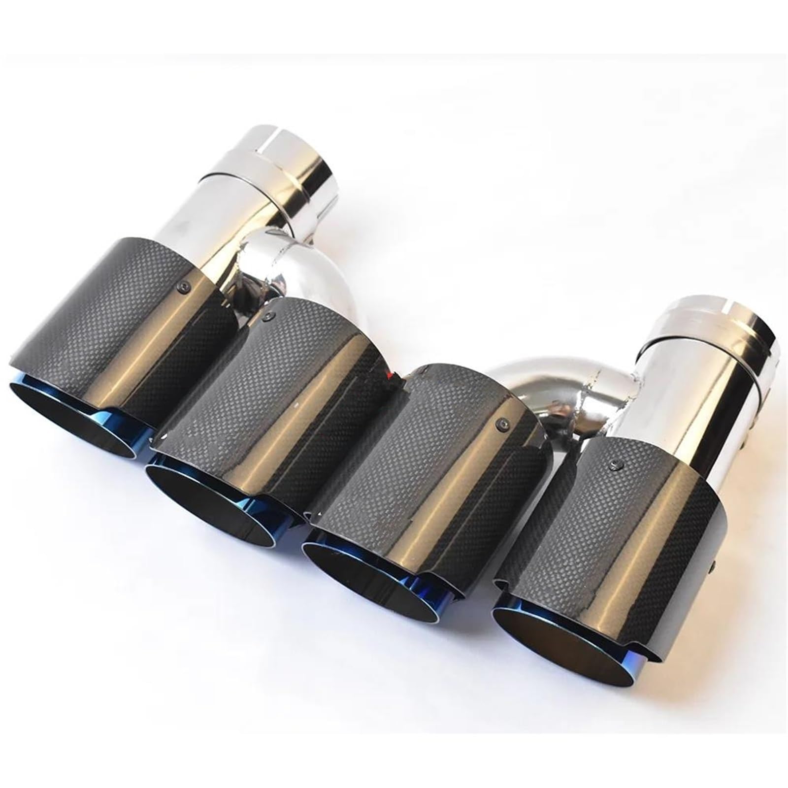 Endrohrblenden 2 STÜCKE H Stil Dual Glossy Carbon Fiber Edelstahl Burnt Blue Auspuffrohr Universal Auto Spitze Doppel Schalldämpfer Spitze Auto Auspuffblende(67-101MM) von YSQIFBABD