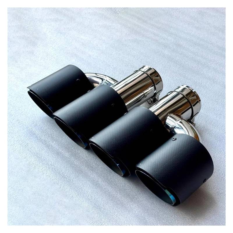 Endrohrblenden 2 Stück H-Typ Dual Car Universal-Auspuffspitzen Düsen Matt Carbon Fiber Blau Edelstahl Doppelausgang Schalldämpfer Endrohr Auto Auspuffblende(ID 76MM-OD 101MM) von YSQIFBABD