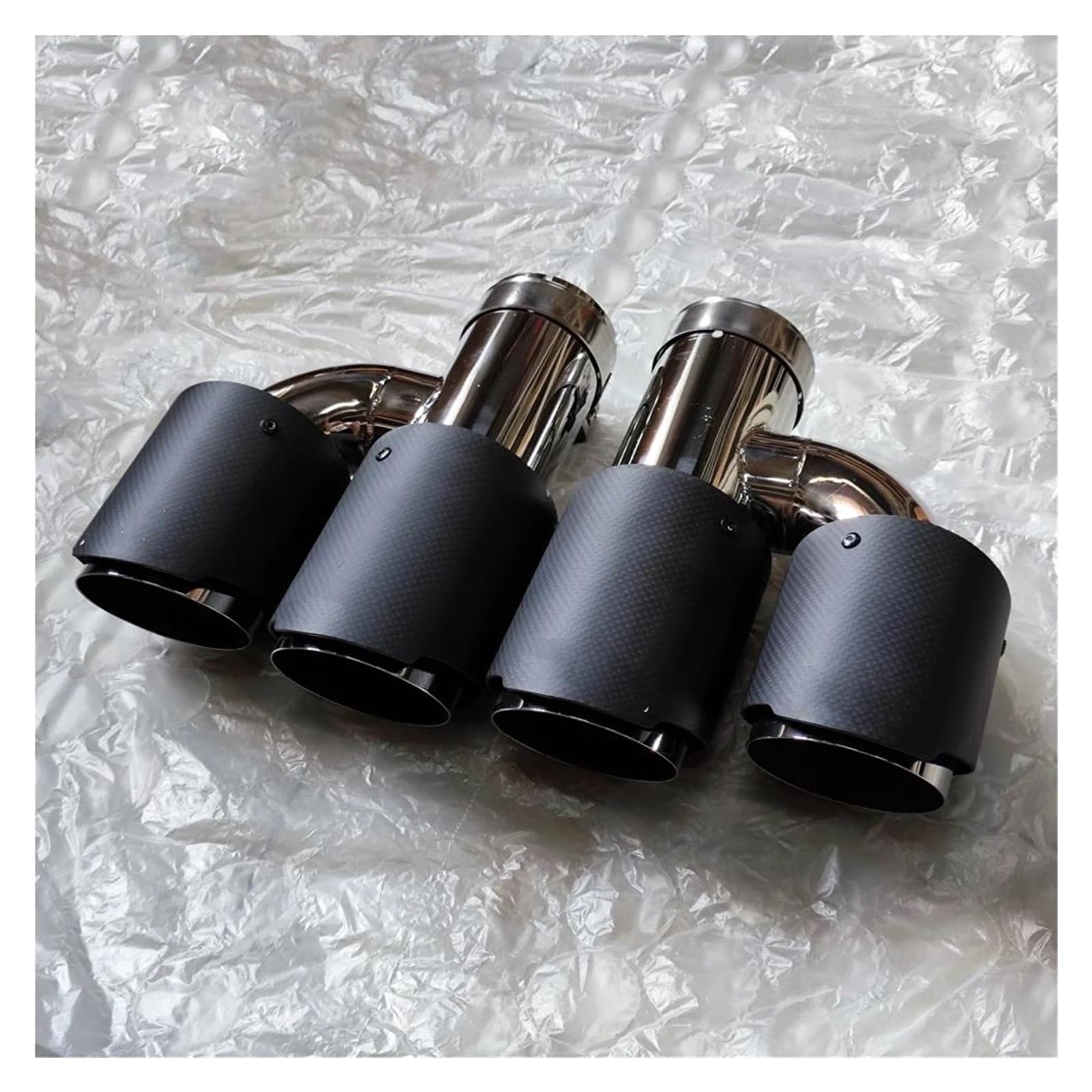 Endrohrblenden 2 Stück H-Typ Dual Car Universal-Auspuffspitzen Matt Carbon Fiber Silber Edelstahl Doppelausgang Auspuffrohre Schalldämpfer Endrohr Auto Auspuffblende(ID 60MM-OD 76MM) von YSQIFBABD