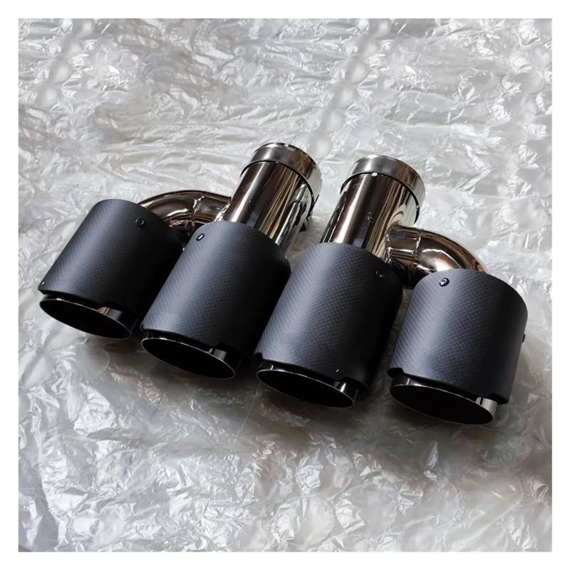 Endrohrblenden 2 Stück H-Typ Dual Car Universal-Auspuffspitzen Matt Carbon Fiber Silber Edelstahl Doppelausgang Auspuffrohre Schalldämpfer Endrohr Auto Auspuffblende(ID 60MM-OD 76MM) von YSQIFBABD