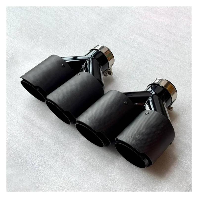 Endrohrblenden 2 Stück Y-Rohr Doppel-Auto-Auspuffspitzen Mattkohlefaser Schwarz Edelstahl Doppelausgang Auspuffdüsen Schalldämpferspitze Endrohr Auto Auspuffblende(ID 76MM-OD 76MM) von YSQIFBABD