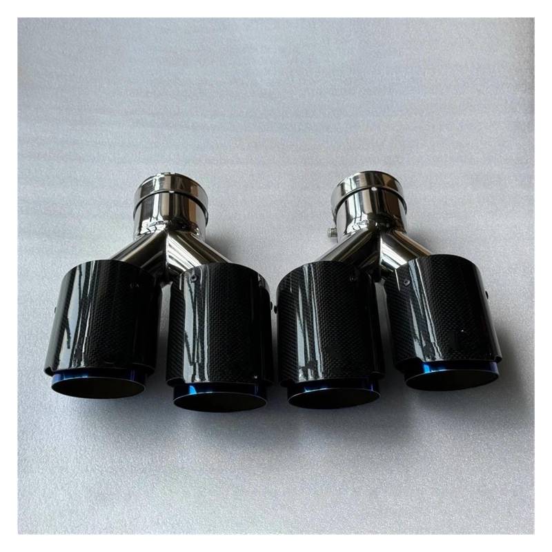 Endrohrblenden 2 Stück Y-Rohr Doppelauspuffspitzen Auto Universal Glänzend Kohlefaser Blau Edelstahl Doppelausgang Auspuffrohre Schalldämpfer Endrohr Auto Auspuffblende(ID 76MM-OD 101MM) von YSQIFBABD