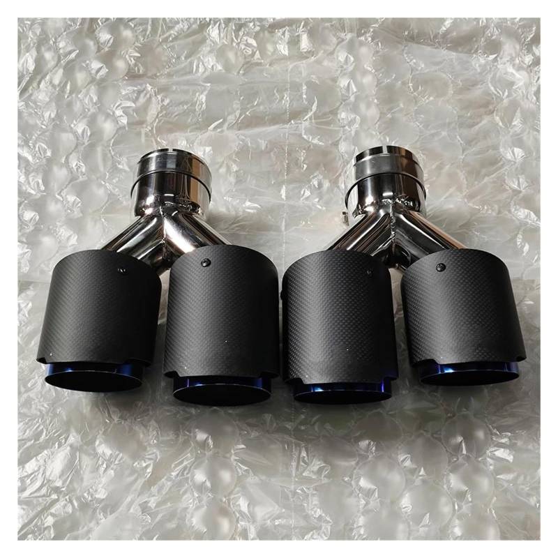 Endrohrblenden 2 Stück Y-Rohr Dual Car Universal-Auspuffspitzen Matt Carbon Fiber Blau Edelstahl Doppelausgang Auspuffrohre Schalldämpfer Endrohr Auto Auspuffblende(ID 63MM-OD 76MM) von YSQIFBABD