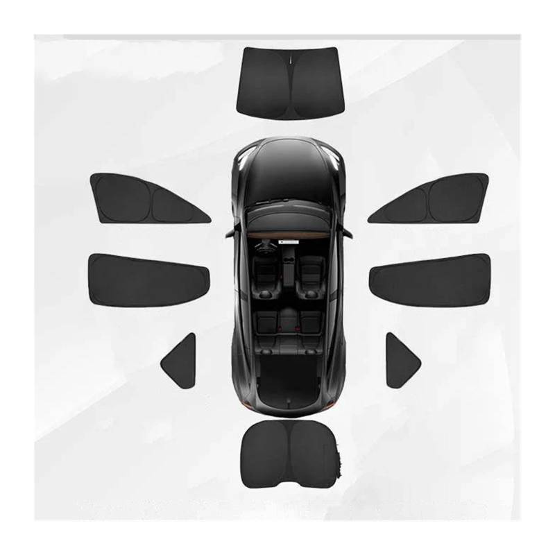 Sonnenschirm Auto Für Tesla Für Modell 3 Für Highland 2023-2024 Sichtschutz Sonnenschutz Maßgeschneiderter Seitenfenster-Schiebedach-Sonnenschutz Jalousie(8PCS) von YSQIFBABD