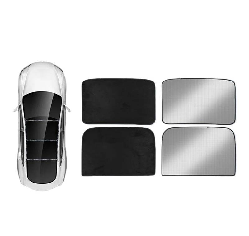 Sonnenschirm Auto Für Tesla Für Modell 3 Für Highland 2023-2024 Sichtschutz Sonnenschutz Maßgeschneiderter Seitenfenster-Schiebedach-Sonnenschutz Jalousie(Sunroof Polyester Black) von YSQIFBABD