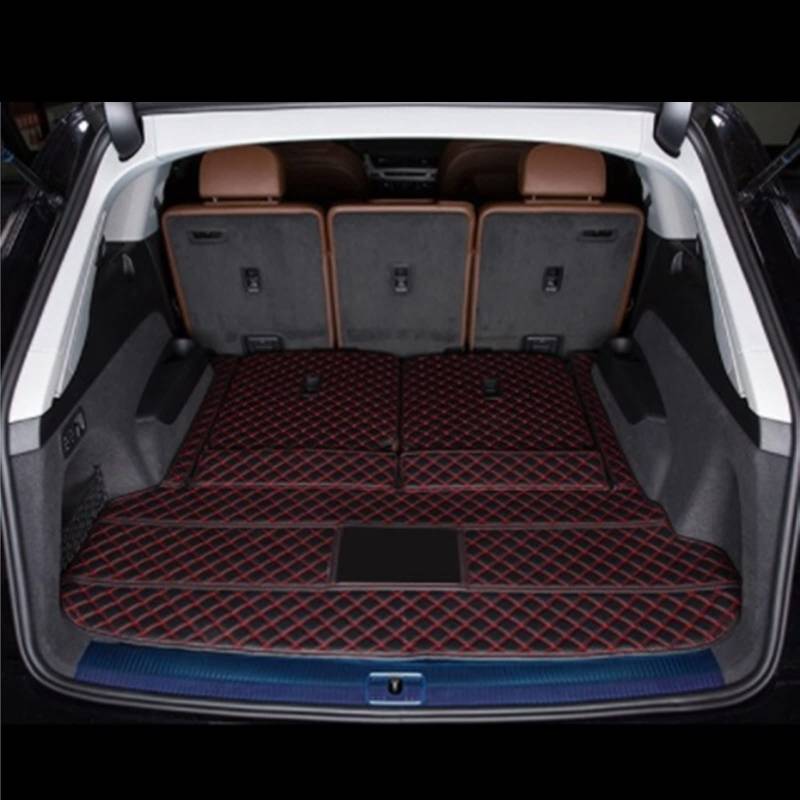 Leder-Kofferraummatten Für Für Q7 7-Sitzer 2022 Autozubehör Auto-Fußmatten Automatten Kofferraum(Schwarz Rot) von YSQOFD