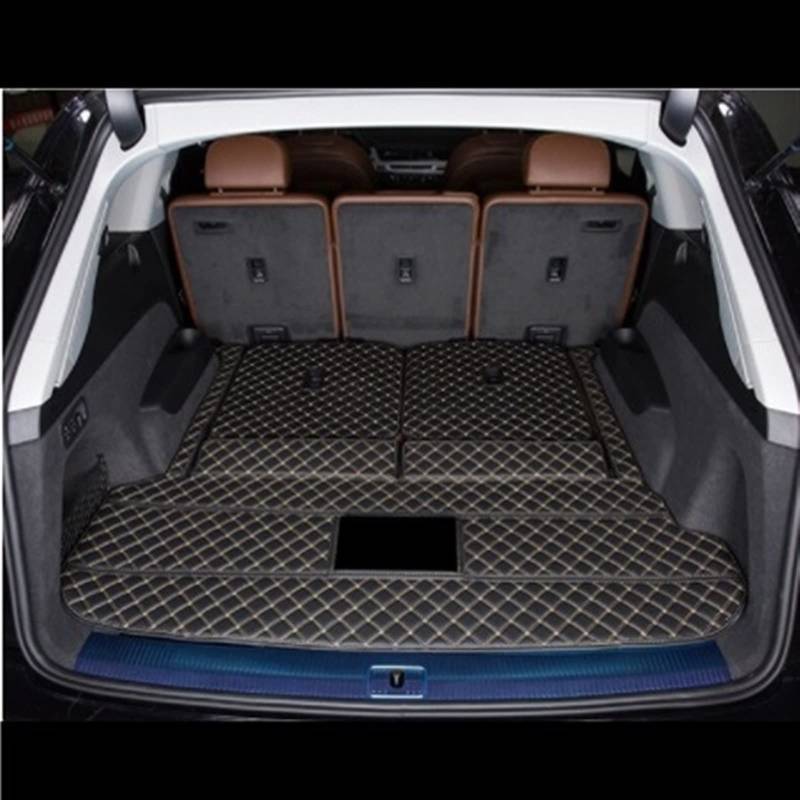 Leder-Kofferraummatten Für Für Q7 7-Sitzer 2022 Autozubehör Auto-Fußmatten Automatten Kofferraum(Schwarzbeige) von YSQOFD