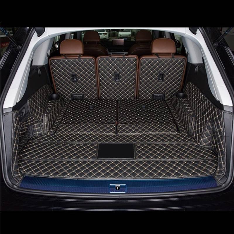 Leder-Kofferraummatten Für Für Q7 7-Sitzer 2022 Vollständige Abdeckung Autozubehör Auto-Fußmatten Automatten Kofferraum(Schwarzbeige) von YSQOFD