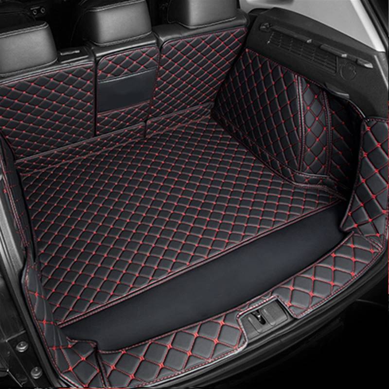 Vollständig Umrandetes Kofferraummatten-Set Für Tesla Für Modell Y 2021 TPE XPE Grid Cargo Pad Kfz-Innenausstattung Kofferraum(Schwarz Rot) von YSQOFD