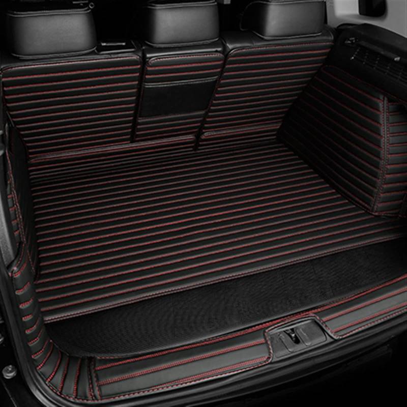 Vollständig Umrandetes Kofferraummatten-Set Für Tesla Für Modell Y 2021 TPE XPE Stripe Cargo Pad Autoinnenausstattung Kofferraum(Schwarz Rot) von YSQOFD