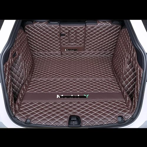 Vordere Und Hintere Kofferraummatte Für Tesla Für Model Y 2022-2023 Full Surround Microfiber Leather Protective Pad Interior Kofferraum(Coffee RM) von YSQOFD